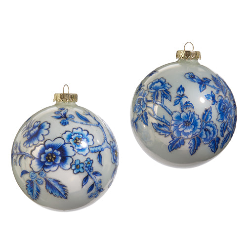 BLUE FLORAL BALL ORNAMENT