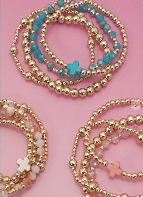 Boho Cross Multi Colorful Beaded Stretch Bracelet