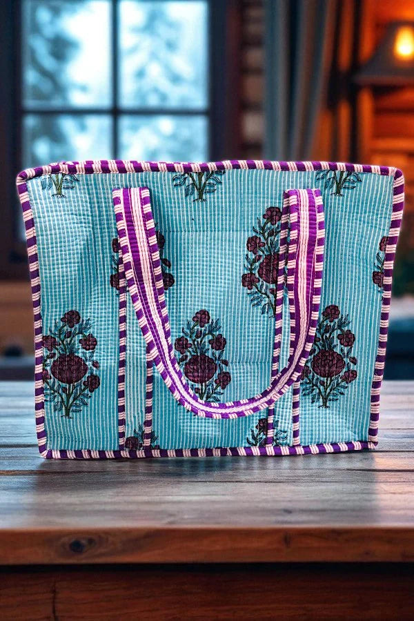 Aspen Blue and Purple Floral Tote Bag