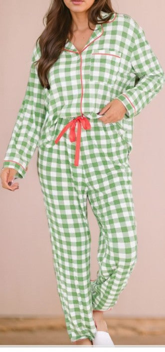 Christmas Plaid Print Shirt And Pants Pajama Set
