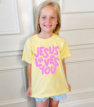 Load image into Gallery viewer, Smiley Jesus Loves You Puff Youth Tee
