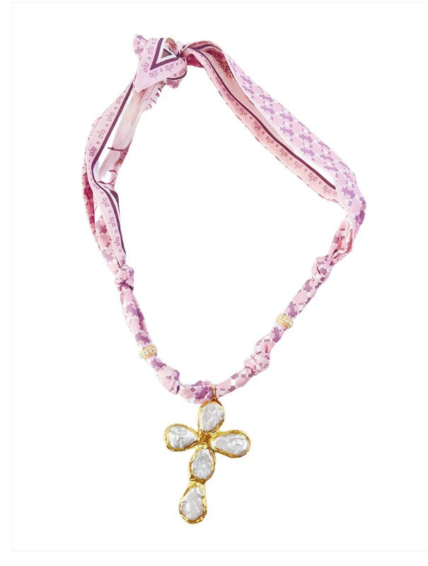 Pearl & Gold Large Cross Necklace