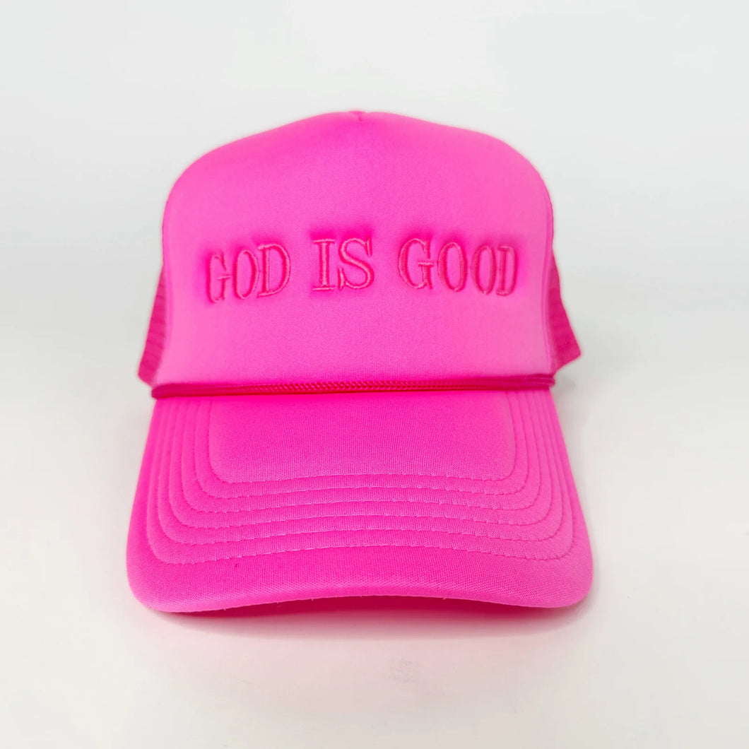 God is Good Trucker Hat, Bright Pink