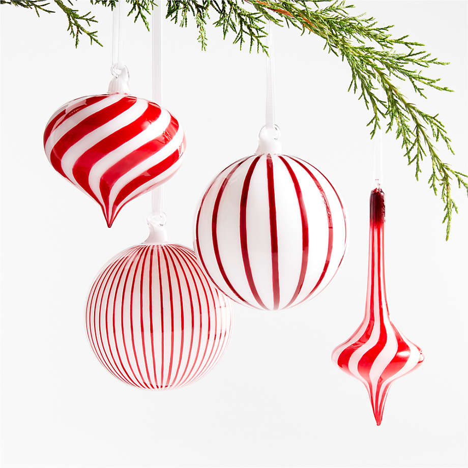 Red and White Striped Glass Christmas Tree Ornament