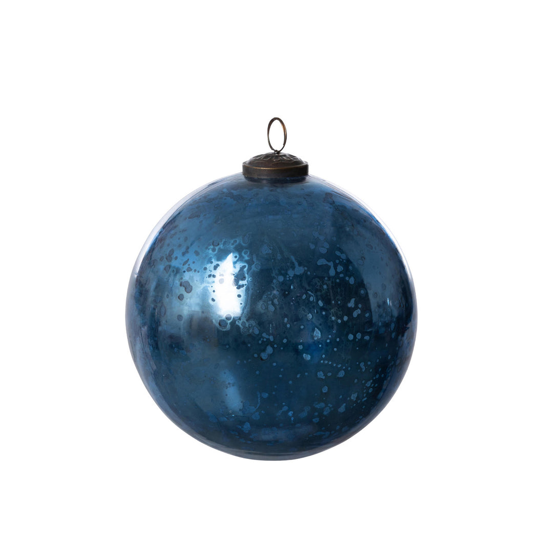 Antique Matte Blue Glass Ball Ornament, Extra Large
