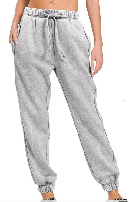 Acid Wash Fleece Sweatpants With Pockets