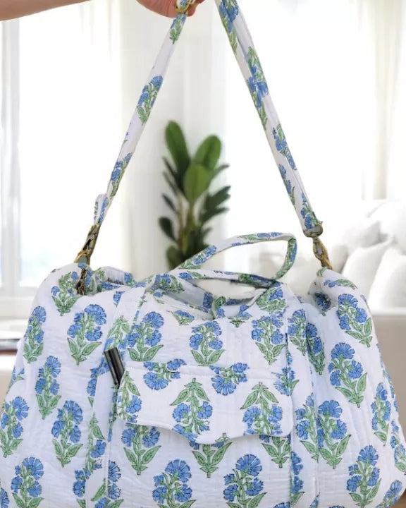 Alice Blue Floral Patterned Duffle Bag