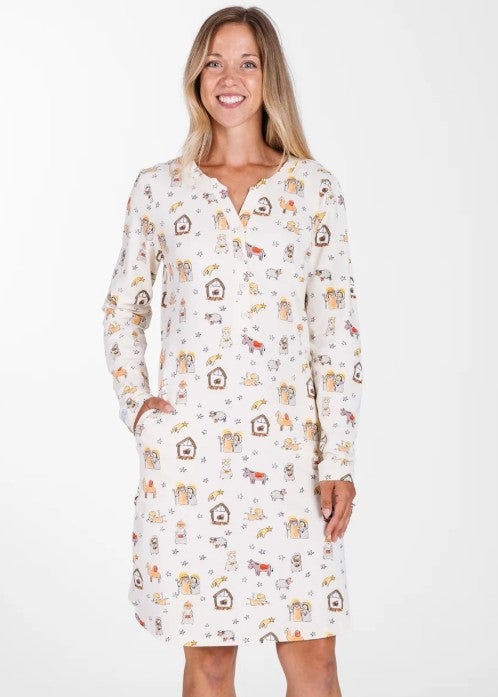Away in a Manger Womens PJ Nightgown Cotton