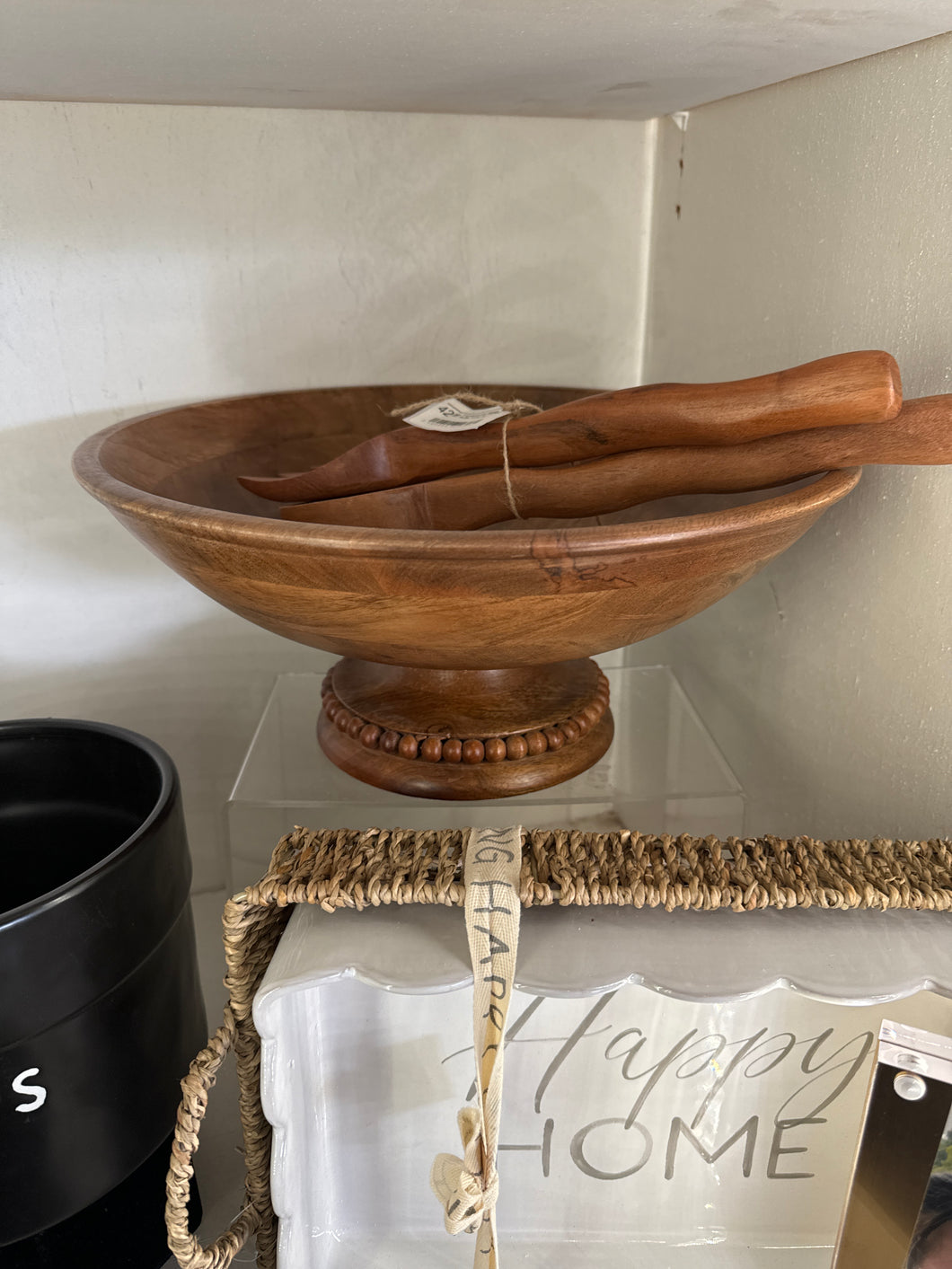 Beaded Wood Pedestal Bowl