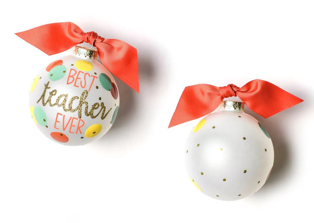 Best Teacher Ever Glass Ornament