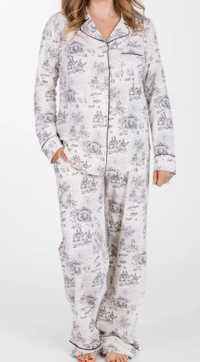 O Little Town of Bethlehem Womens Notch Collar PJ Set Cotton