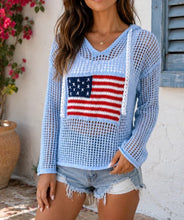 Load image into Gallery viewer, Crochet Flag Knit Hoodie
