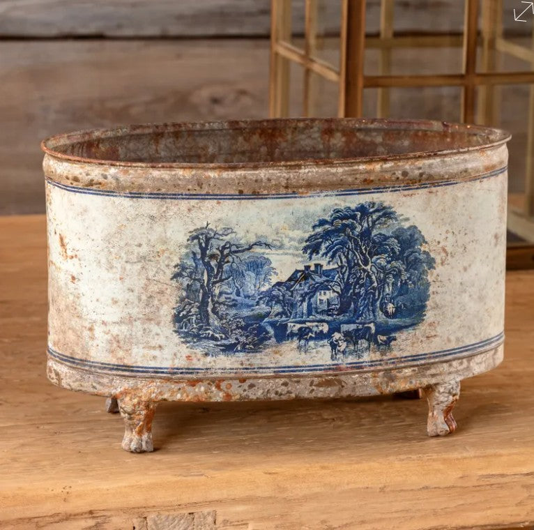 Blue Pastoral Oblong Tole Container
