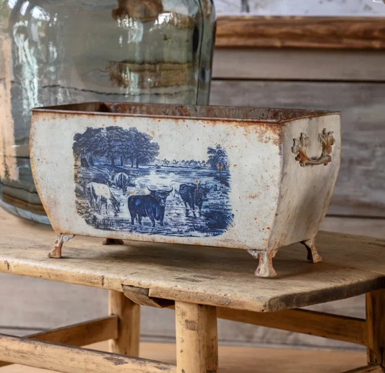 Blue Pastoral Rectangular Tole Container