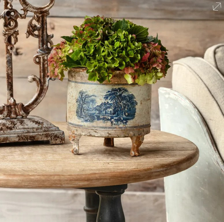 Blue Pastoral Round Tole Container