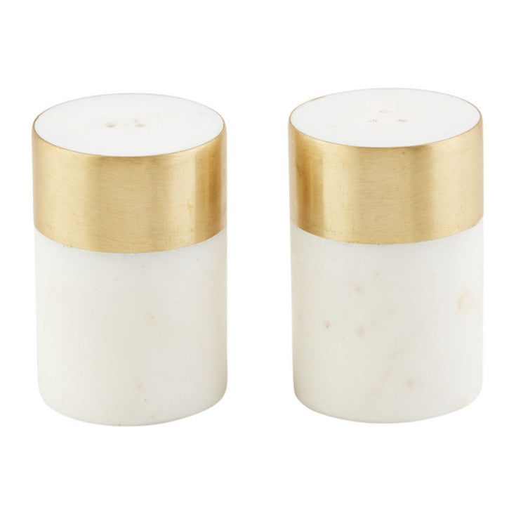 Brass and Marble Salt and Pepper Set