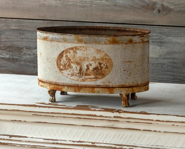 Burnished Pastoral Oblong Tole Container