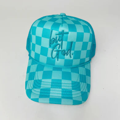 But God. Trucker Hat | Turquoise Checker