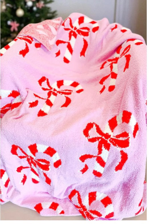 Candy Cane Bow Luxury Blanket