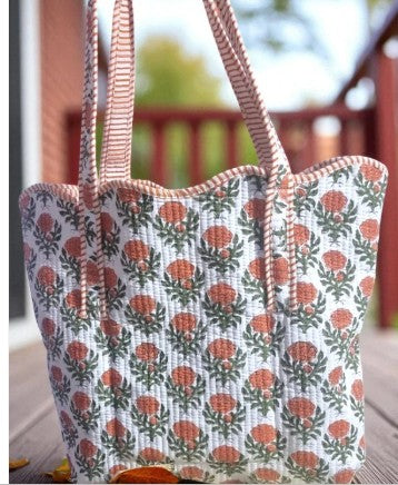 Clancy Orange Floral Scalloped Tote Bag