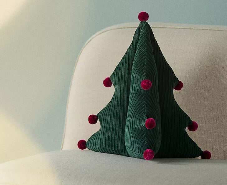 Aldea Corduroy Pom Pom Shaped Tree Pillow