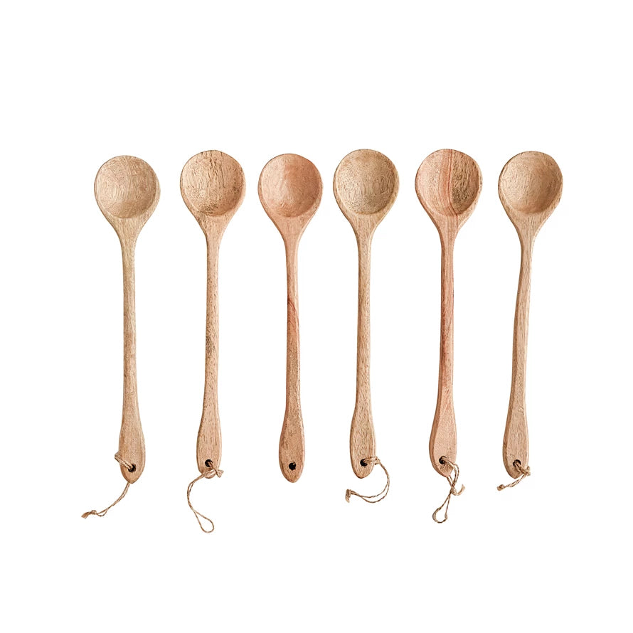 Hand-Carved Mango Wood Spoons - Set of 6