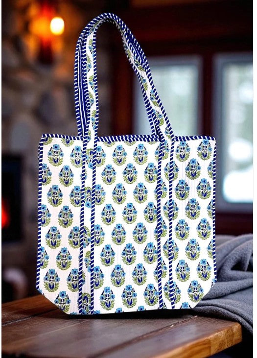 Emma Blue and White Floral Tote Bag