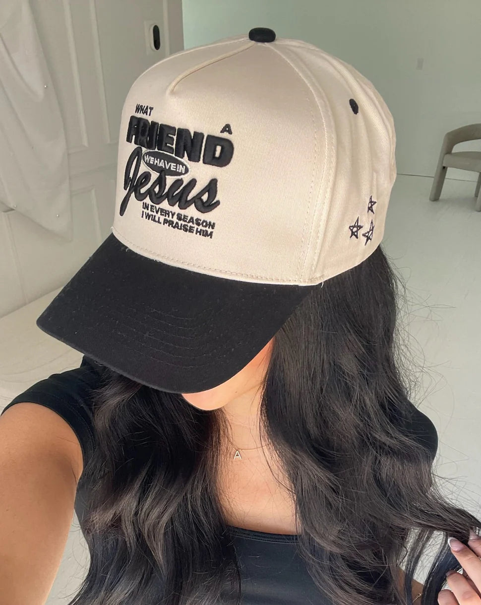 Friend In Jesus - Black Vintage Trucker Hat