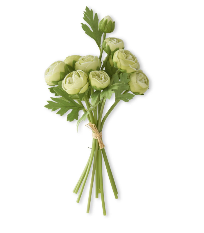 15 Inch Green Real Touch Ranunculus Bundle (10 Stems)