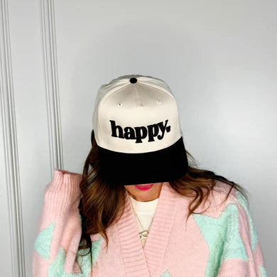 happy. Trucker Hat | Natural/Black Lid
