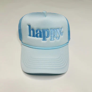 happy. Trucker Hat | Powder Blue