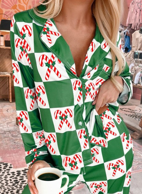 Holly Jolly Checkered Christmas Long Pajama Set