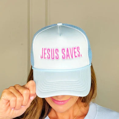 Jesus Saves Trucker Hat | Powder Blue