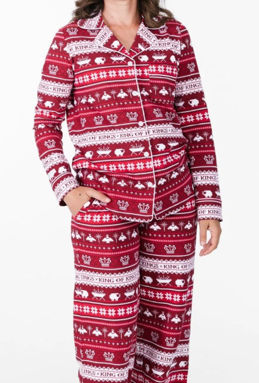 King of Kings Ruby Red Womens Notch Collar PJ Set Cotton