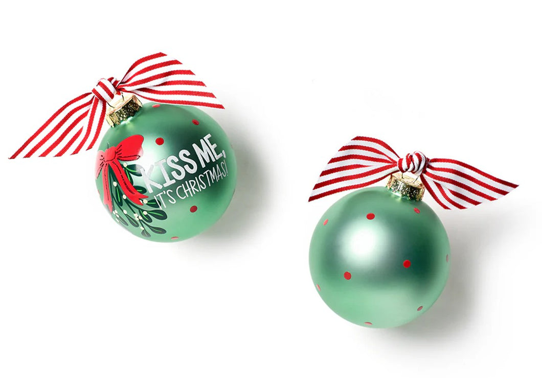 Kiss Me Mistletoe Glass Ornament