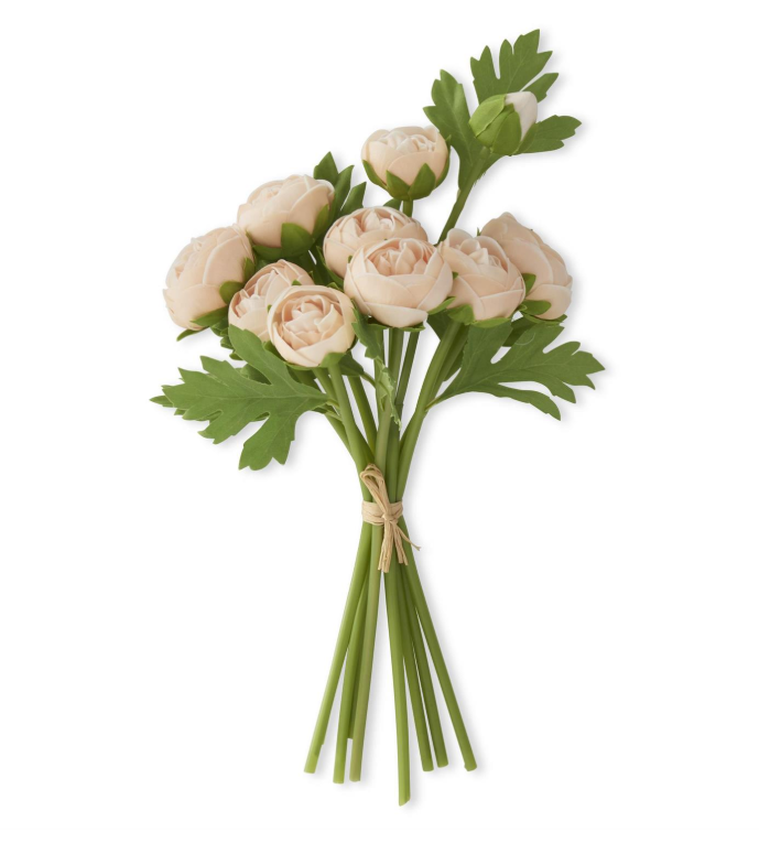 15 Inch Light Peach Real Touch Ranunculus Bundle (10 Stems)