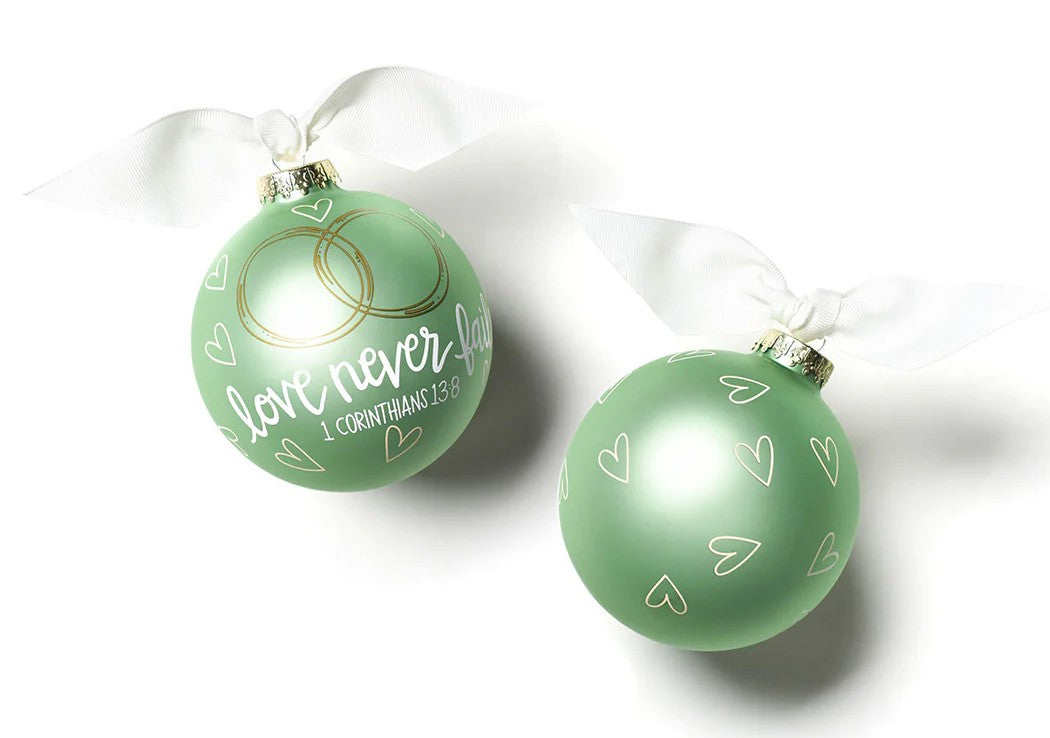 Love Never Fails Glass Ornament