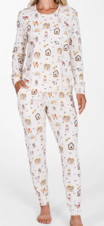 Away in a Manger Womens Jogger PJ Set Cotton