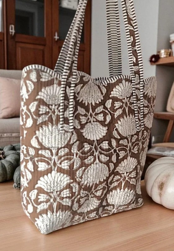 Maple Blossom Brown Scalloped Tote