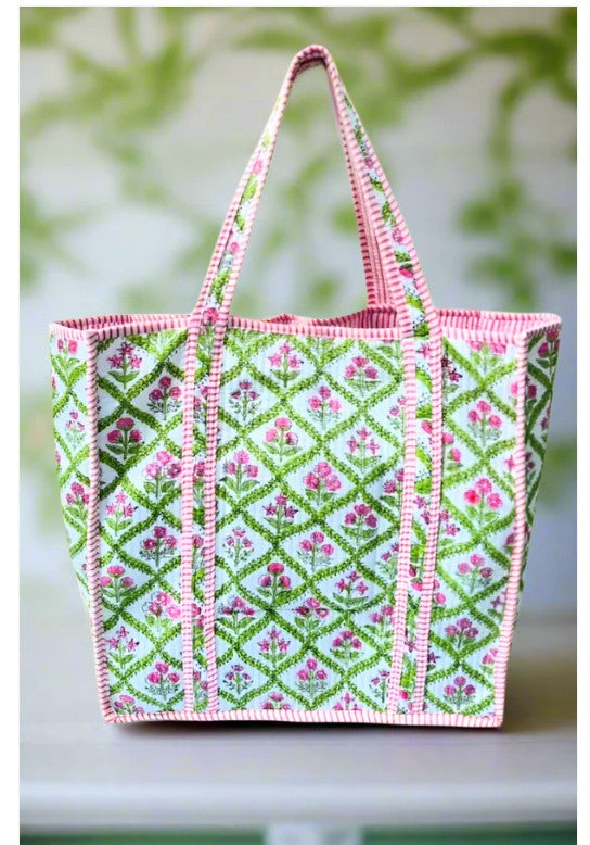 Miller Pink and Green Floral Tote Bag