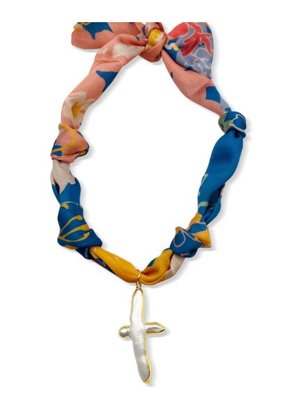 Mother Of Pearl Cross Scarf Necklace