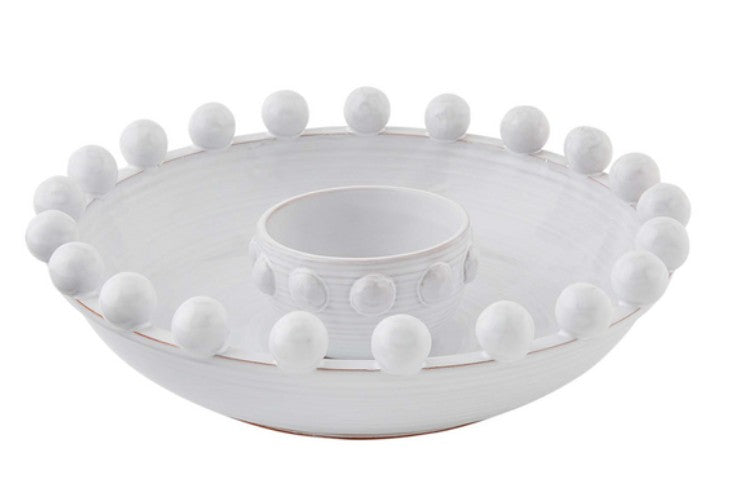 Beaded White Chip and Dip Bowl Set