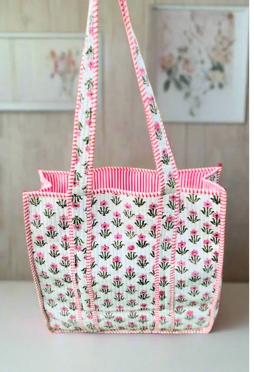 Sutton Pink and White Floral Tote Bag