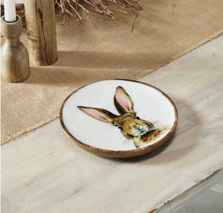 Bunny Hop Wooden Plate White w/ Bunny