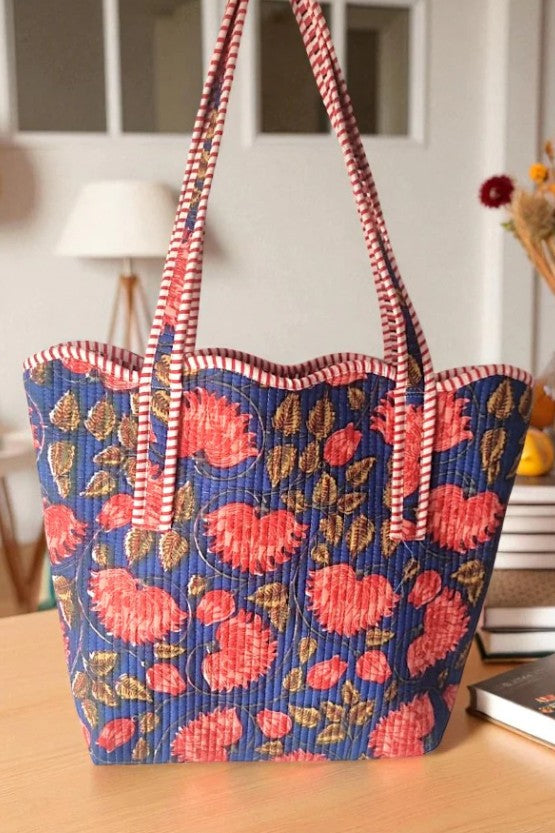 Rustic Garden Floral Scalloped Tote Bag