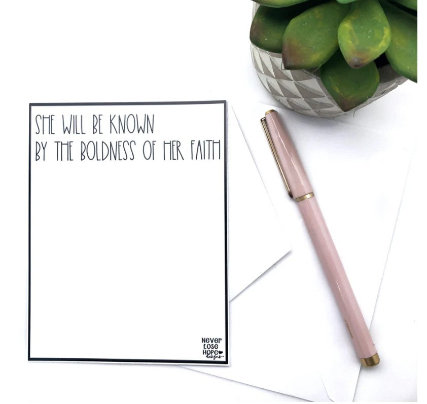 She will be known by the boldness of her faith Notecard – Pretties & Grace