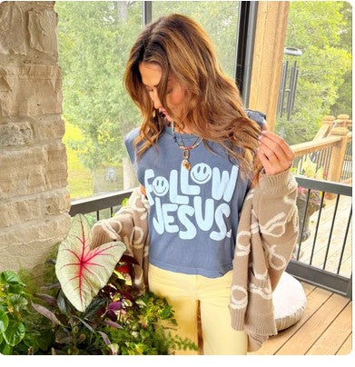 Smiley Follow Jesus Puff Tank