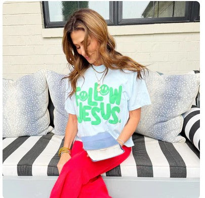 Smiley Follow Jesus Puff Crop Tee