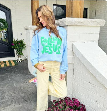 Smiley Follow Jesus Puff Sweatshirt
