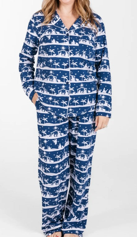 Starry Night Womens Notch Collar PJ Set Cotton